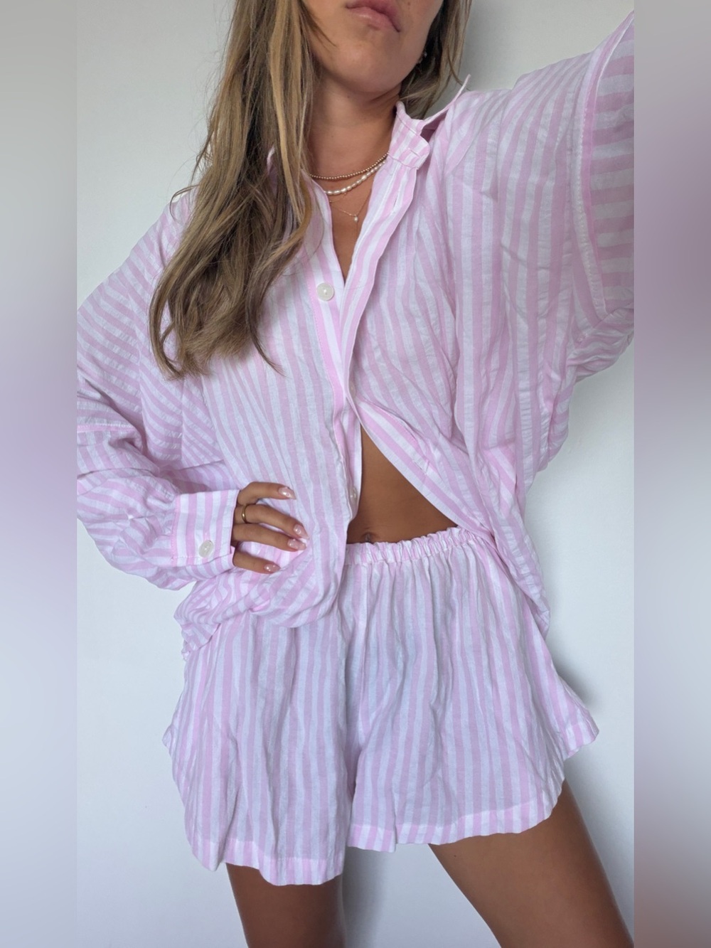 Striped Pink Cotton lounge set/ cover up/ pjs set